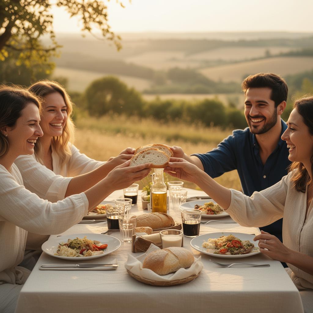 Repas partagé entre amis en pleine campagne